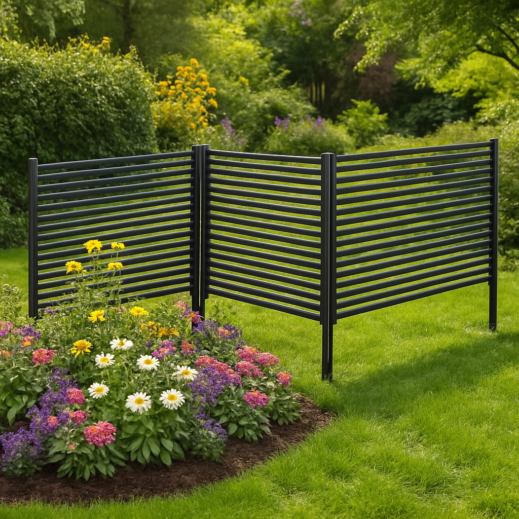 HiMISS No Dig Outdoor Privacy Screen Fence Kit 3 Panel Freestanding Enclosure