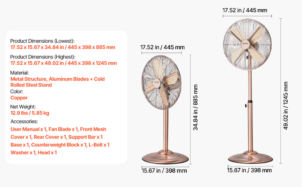 Industrial Pedestal Fan Oscillating 75 Degree Height Adjustment 3 Speed