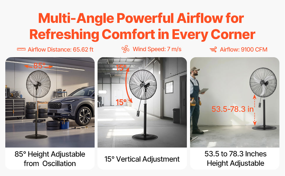 SucceBuy Industrial Pedestal Fan Oscillating Standing Fan With 3 Speeds