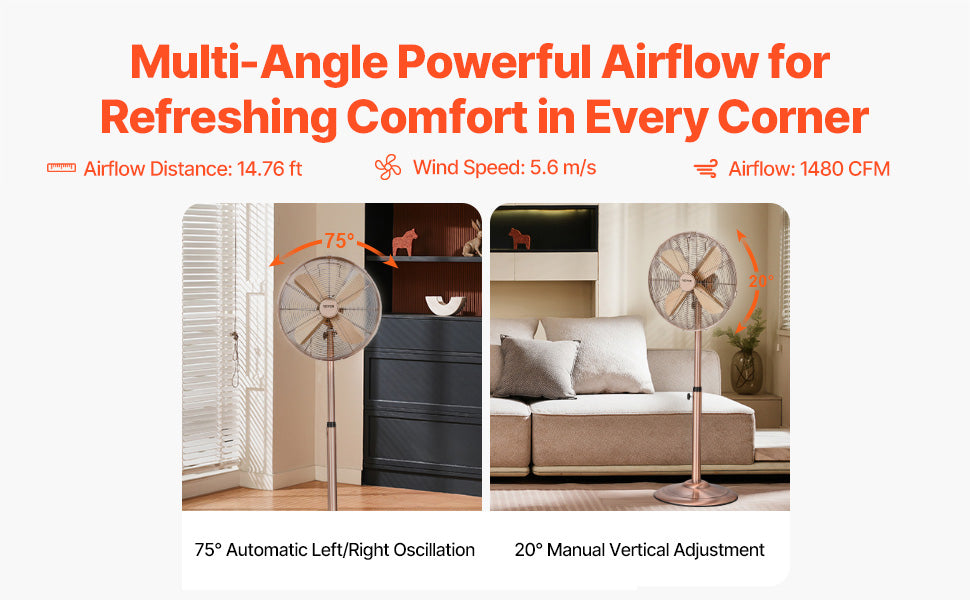 Industrial Pedestal Fan Oscillating 75 Degree Height Adjustment 3 Speed