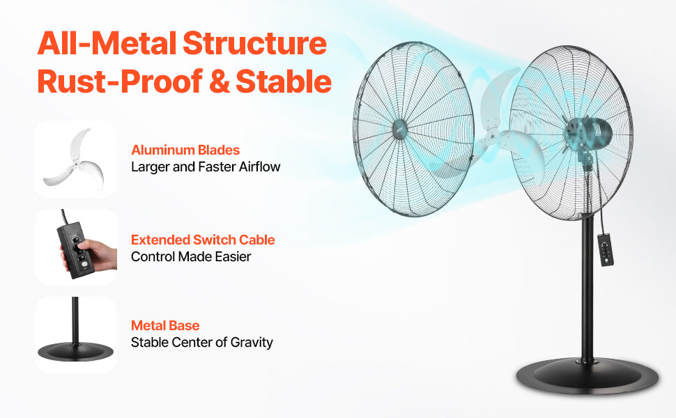 VEVOR Industrial Pedestal Fan 85-Degree Oscillating 3-Speed
