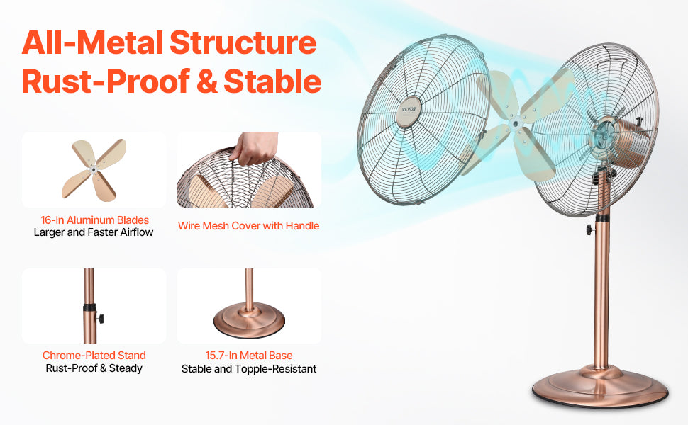 Industrial Pedestal Fan Oscillating 75 Degree Height Adjustment 3 Speed