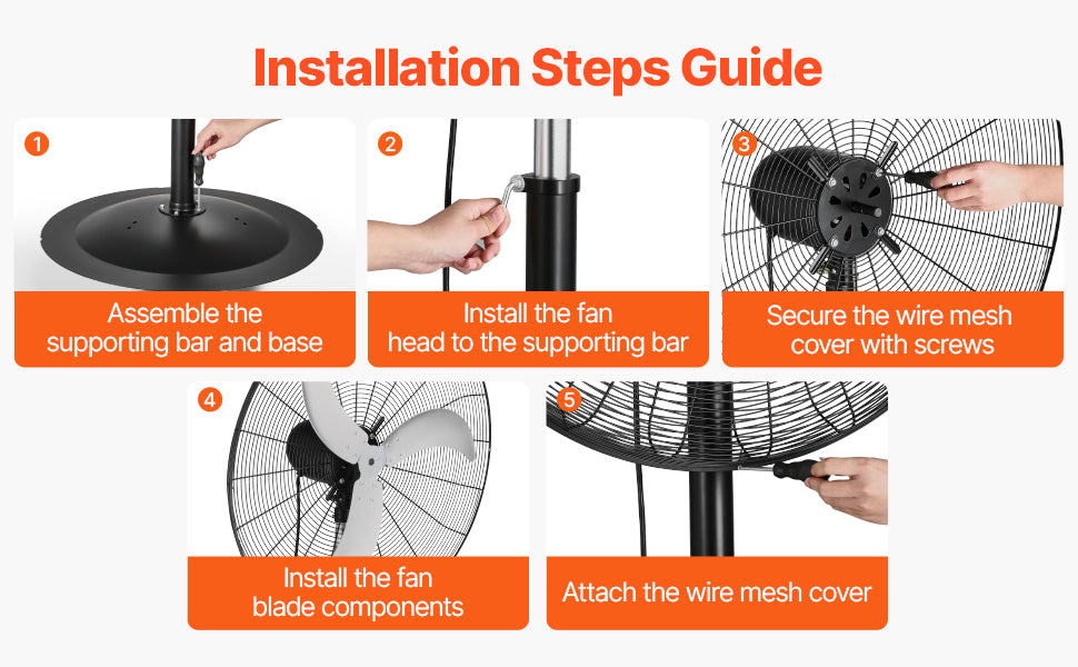 VEVOR Industrial Pedestal Fan 85-Degree Oscillating 3-Speed