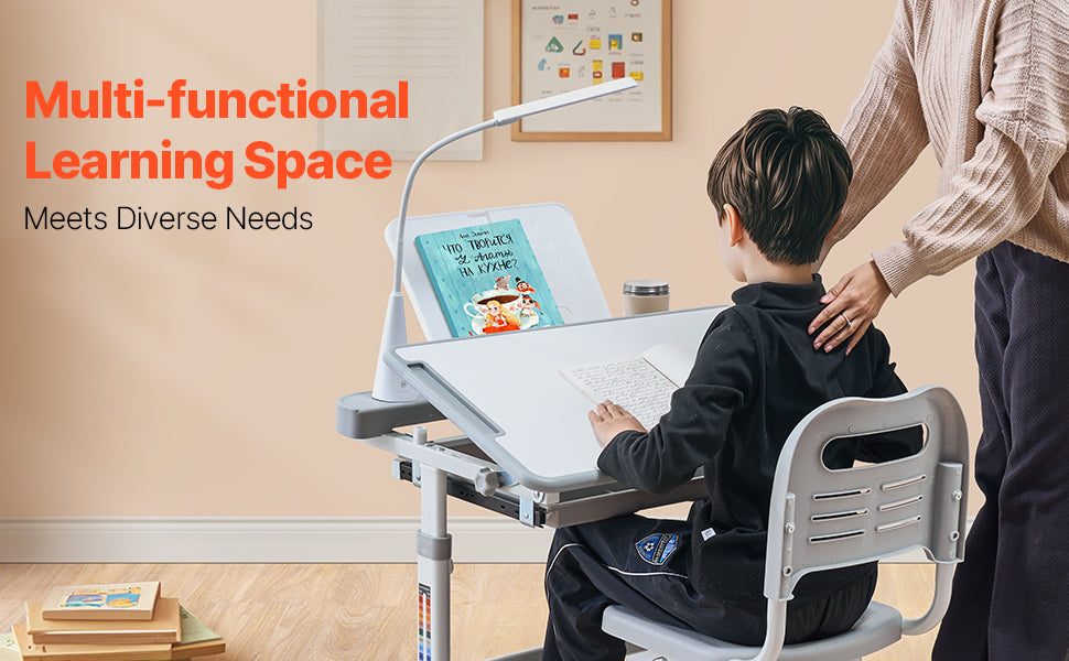 SucceBuy Kids Study Desk and Chair Set with Adjustable Height