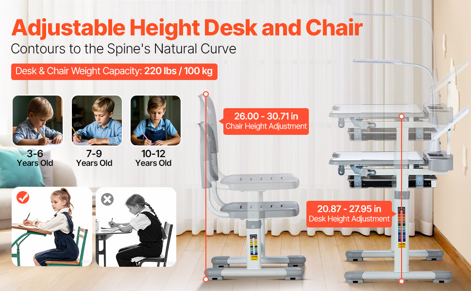 SucceBuy Kids Study Desk and Chair Set with Adjustable Height