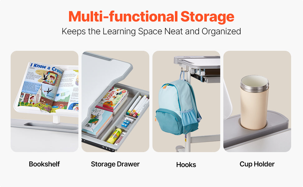 SucceBuy Kids Study Desk and Chair Set with Adjustable Height