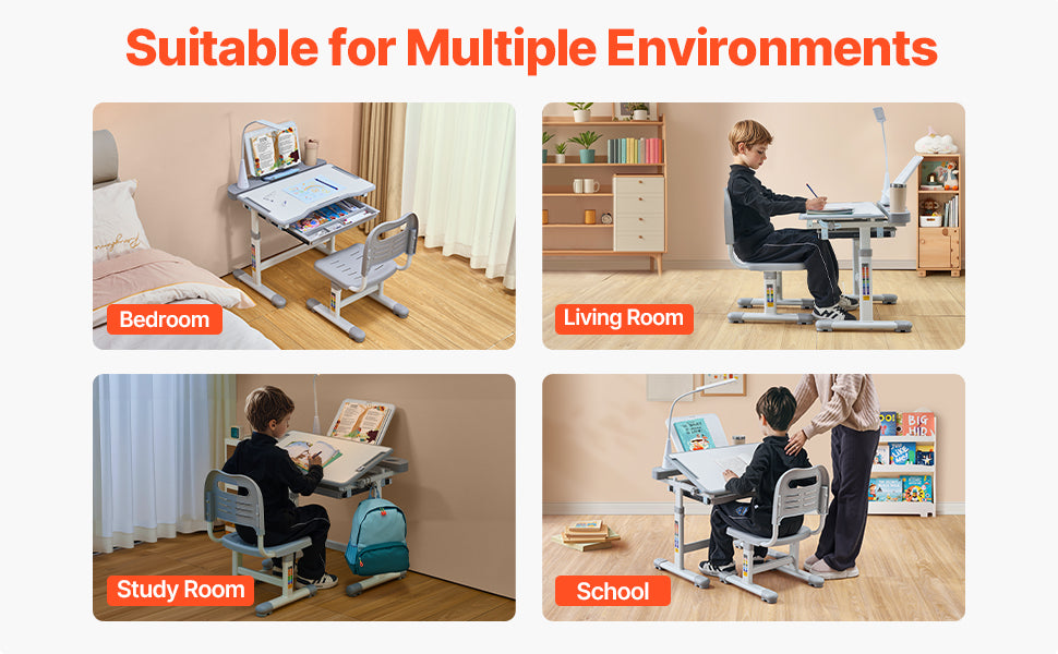 SucceBuy Kids Study Desk and Chair Set with Adjustable Height