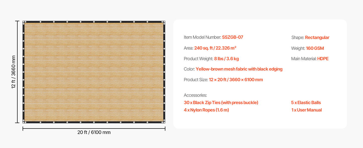 SucceBuy Sun Shade Cloth for Pergola Privacy Screen HDPE