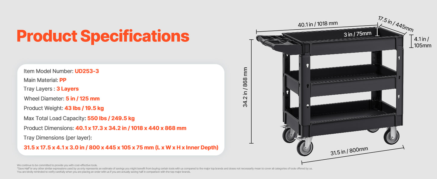 SucceBuy Utility Cart With 360 Degree Wheels For Heavy Duty Transport